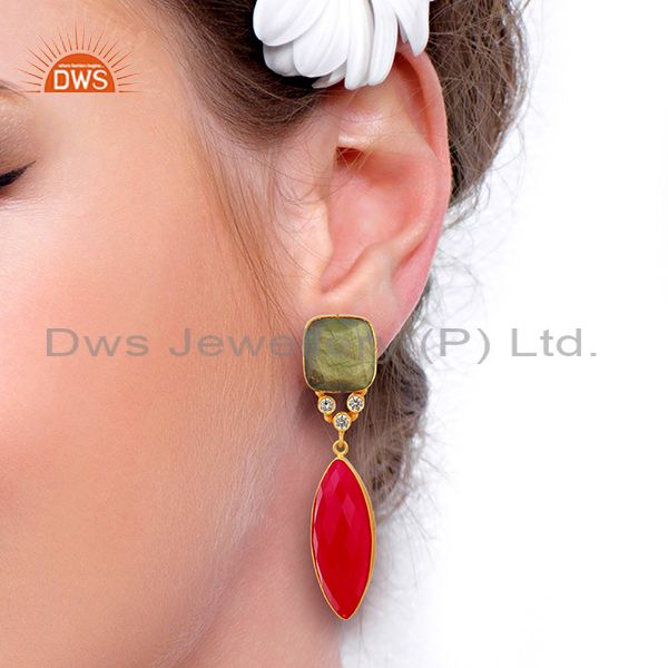 Wholesalers Zircon Labradorite Gemstone Gold Plated Fashion Earrings Supplier