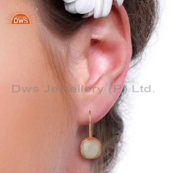 Wholesalers Rainbow Moonstone Rose Gold Plated 925 Silver Drop Earrings Jewelry