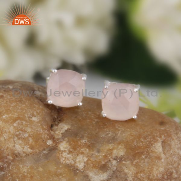 Wholesalers Rose Chalcedony Gemstone 925 Silver Girls Stud Earring Manufacturer of Jewelry