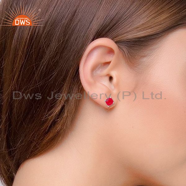 Wholesalers Pink Chalcedony Gemstone 925 Sterling Silver Girls Stud Earrings