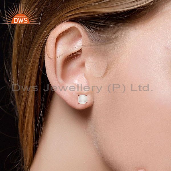 Wholesalers Prong Setting Rose Quartz Gemstone 925 Silver Rose Gold Stud Earring Wholesale