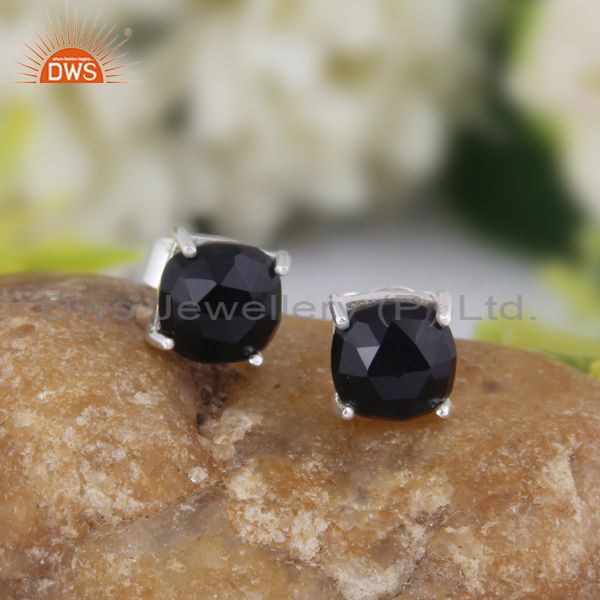 Wholesalers Prong Setting Black Onyx Gemstone 925 Silver STUD Earrings Jewelry MANUFACTURER