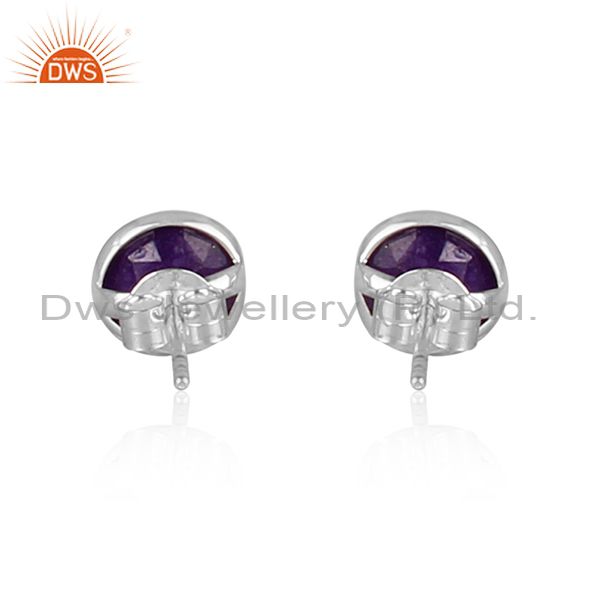 Wholesalers Purple Gemstone 925 Silver Round Stud Earrings Jewelry Manufacturers