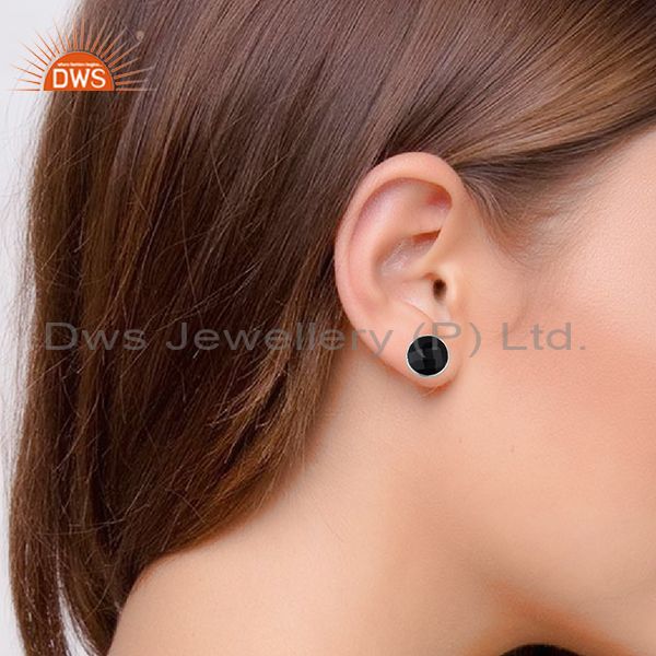Wholesalers Black Onyx Round Gemstone 925 Silver Stud Earring Jewelry Manufacturer
