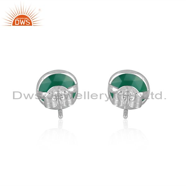 Wholesalers Round Green Onyx Gemstone 925 Silver Stud Earrings Jewelry Wholesale