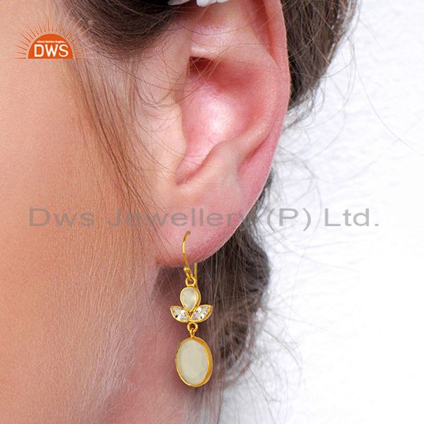 Wholesalers Designer Gold Plated CZ White Chalcedony Gemstone Fashion Earrings