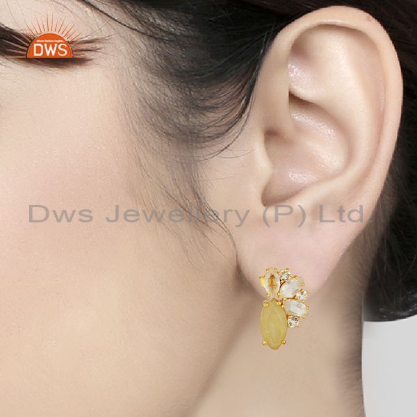Wholesalers Golden Rutile Gemstone 925 Silver Fashion Stud Earrings Jewelry