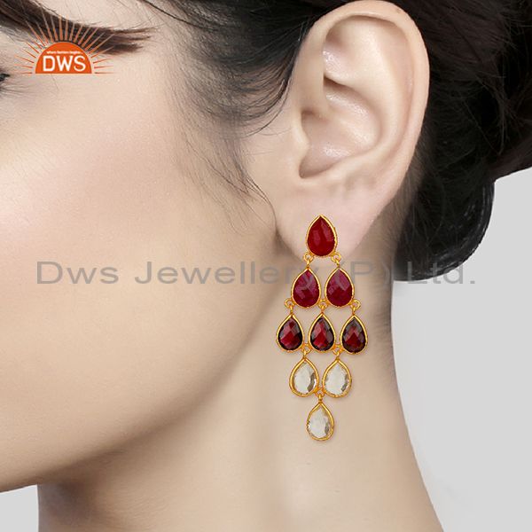 Wholesalers Garnet Gemstone and Crystal 925 Silver Dangle Earrings Jewelry