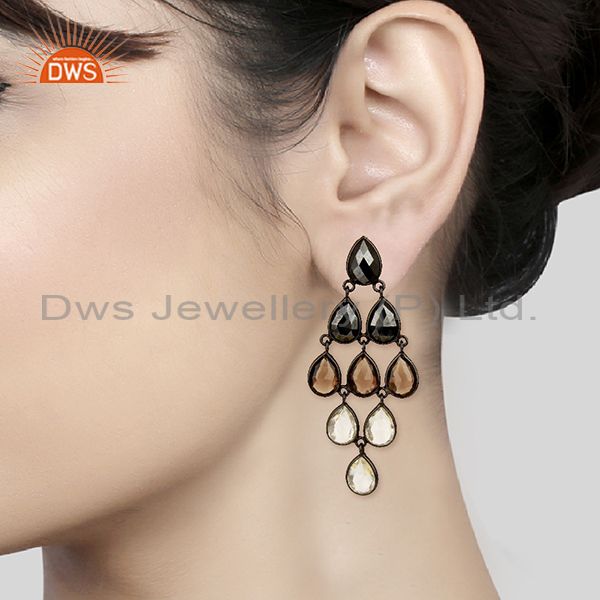 Wholesalers Multi Gemstone 925 Silver Black Rhodium Plated Girls Earrings Jewelry