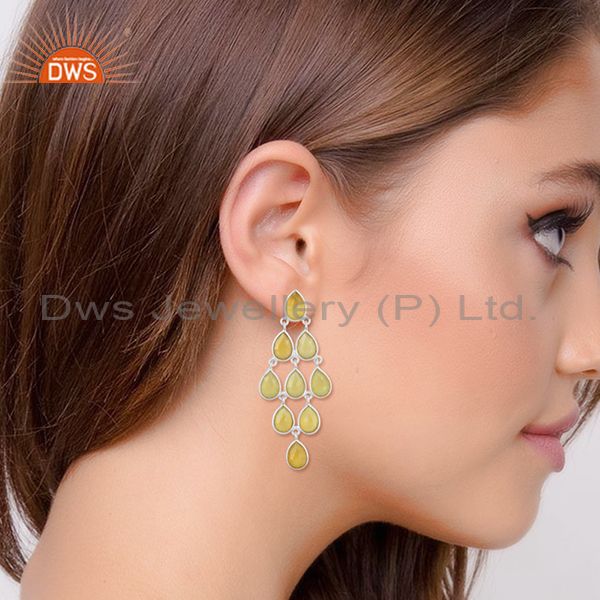 Wholesalers Yellow Chalcedony Gemstone 925 Fine Silver Earring Manufacturer from India