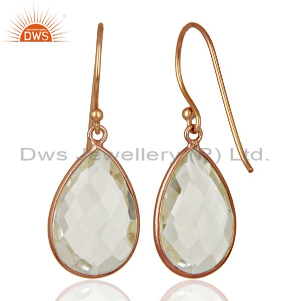 Wholesalers 18K Rose Gold Plated Sterling Silver Crystal Quartz Bezel Set Drop Earrings