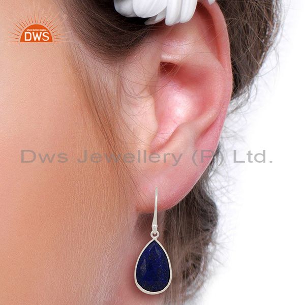 Designers 925 Sterling Silver Faceted Lapis Lazuli Bezel Set Gemstone Teardrop Earrings