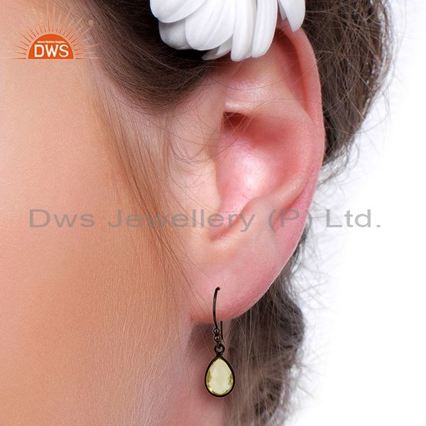 Wholesalers Oxidized Sterling Silver Faceted Lemon Topaz Bezel Set Teardrop Earrings