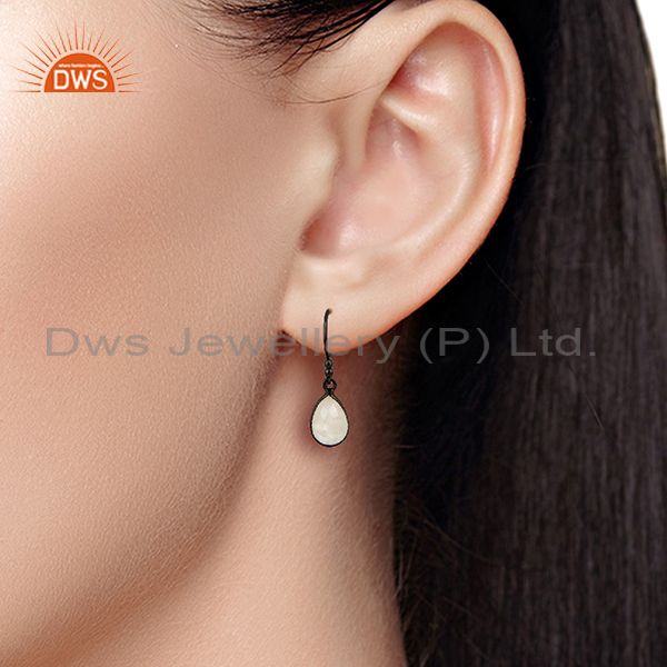 Wholesalers Rainbow Moonstone Dangle Black Oxidized Sterling Silver Earrings Jewelry