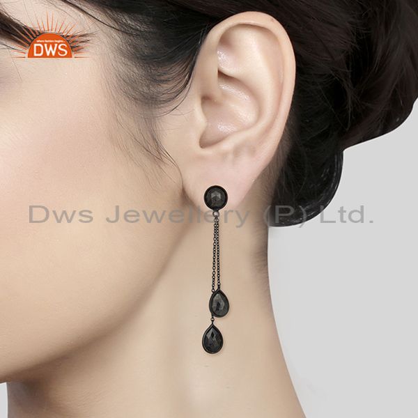 Wholesalers Hematite Gemstone 925 Black Silver Designer Earrings Manufacturers