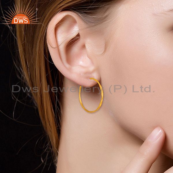 Wholesalers 22K Yellow Gold Plated Sterling Silver Hammered Circle Hoop Earrings