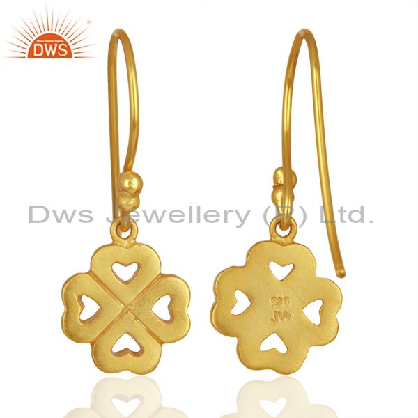 Wholesalers 18K Yellow Gold Plated Sterling Silver Four Heart Design Dangle Earrings