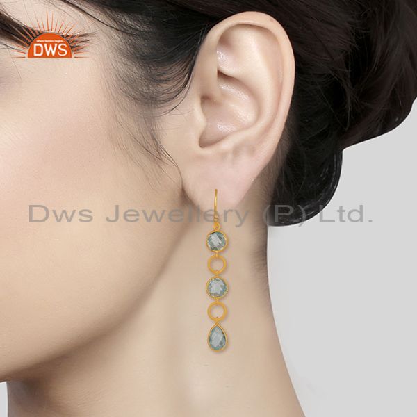 Wholesalers Blue Topaz Gemstone Gold Plated Round Circle Designer Earring Jewelry