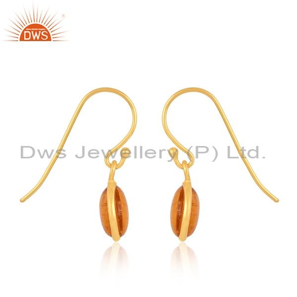 Dazzling Gold Plated Silver Earring With Amber Culture Plain