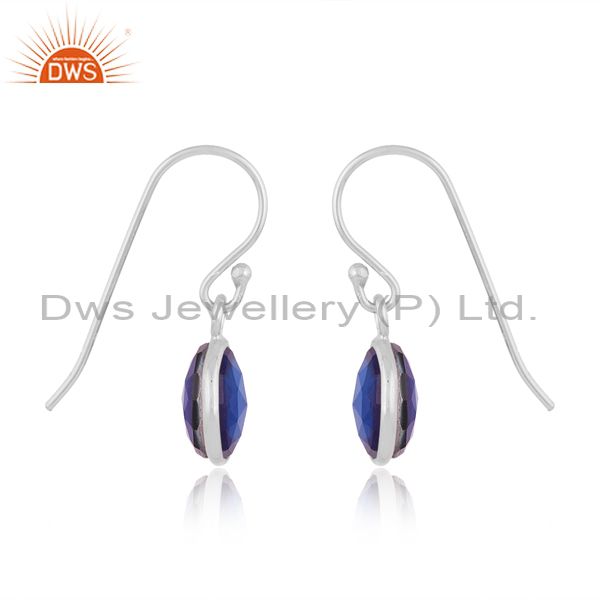 White Sterling Silver Earrings With Tanzanite Quartz