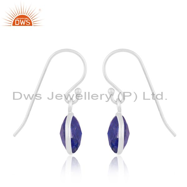 Lapis Briolette Round On White Sterling Silver Earring