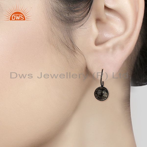 Wholesalers Black Rutile and 925 Silver Girls Drop Earrings Wholesale Supplier