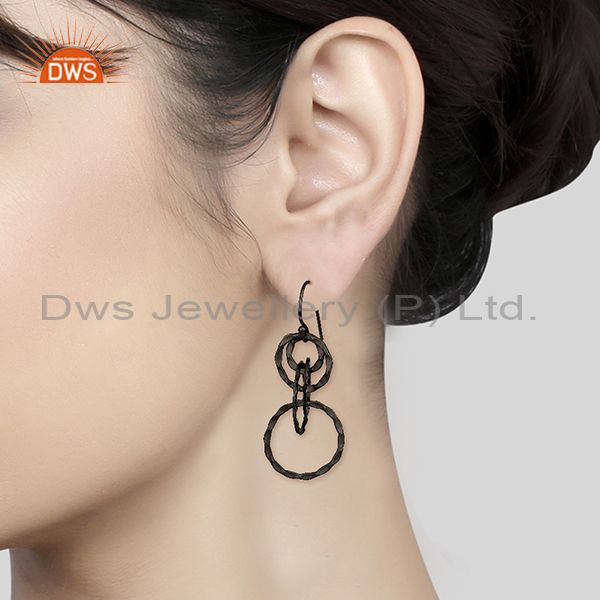 Wholesalers Black Rhodium Plated 925 Silver Round Link Earrings Manufacturer