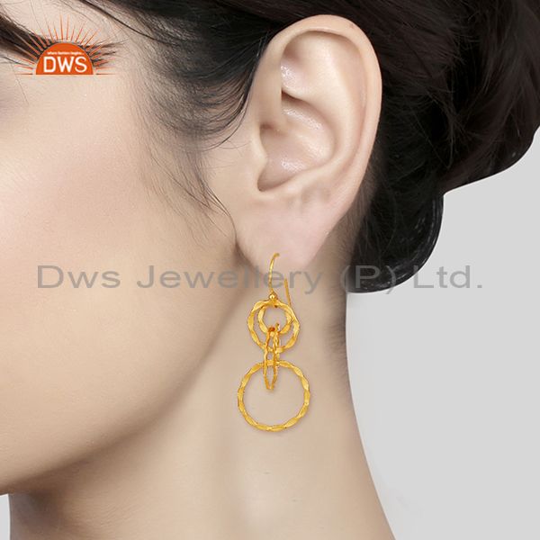 Wholesalers Hammered 925 Silver Gold Plated Dangle Earrings Jewelry Manufacturer
