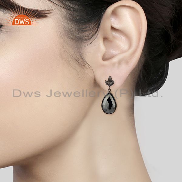 Wholesalers Black Rhodium Plated 925 Silver Hematite Gemstone Earrings Jewelry