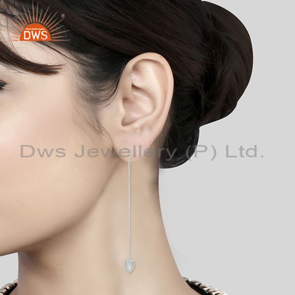 Wholesalers Gray Moonstone Fine Sterling Silver Chain Dangle Earrings Manufacturer India