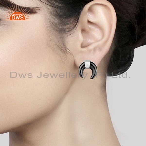 Wholesalers Hematite Crescent Moon 925 Sterling Silver Studs Earring Jewelry