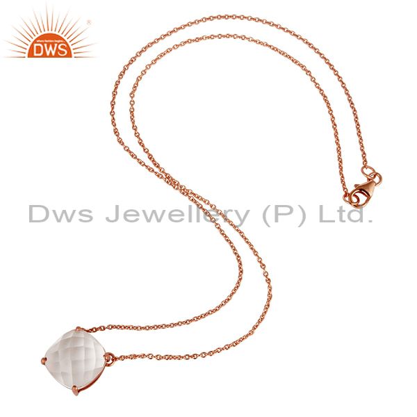 Wholesalers 925 Sterling Silver Rose Gold Plated Crystal Gemstone Prong Set Chain Necklace