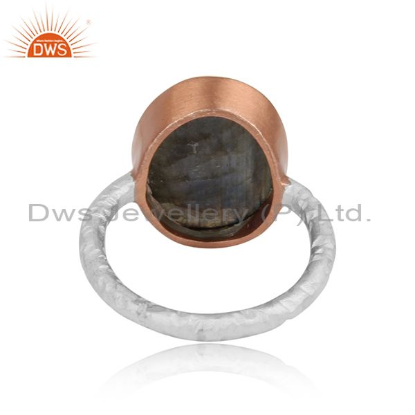 Handcrafted Dualtone Rose Gold On Silver Labradorite Ring