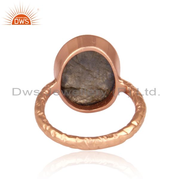 Labradorite Set Rose Gold On 925 Silver Hand Hammered Ring