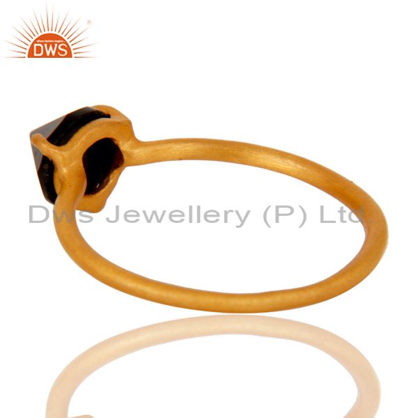 Wholesalers 14K Yellow Gold Plated Sterling Silver Prong Set Black Onyx Stacking Ring