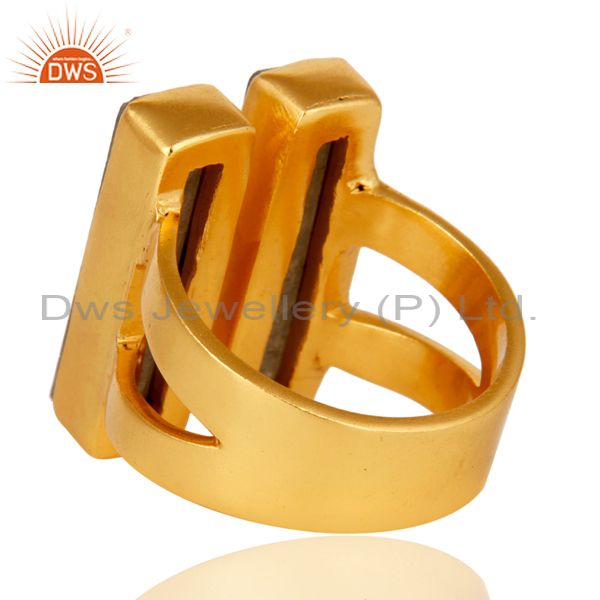 Wholesalers 22K Yellow Gold Plated Labradorite Brass Statement Ring Fashion Jewelry