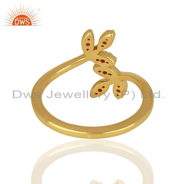 Wholesalers Leaf Design Gold Plated 925 Silver CZ Engagement Ring Jewelry Supplier