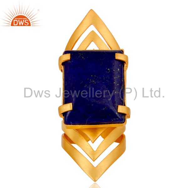 Wholesalers 22K Yellow Gold Plated Handmade Fashion Natural Lapis Lazuli Brass Knuckle Ring