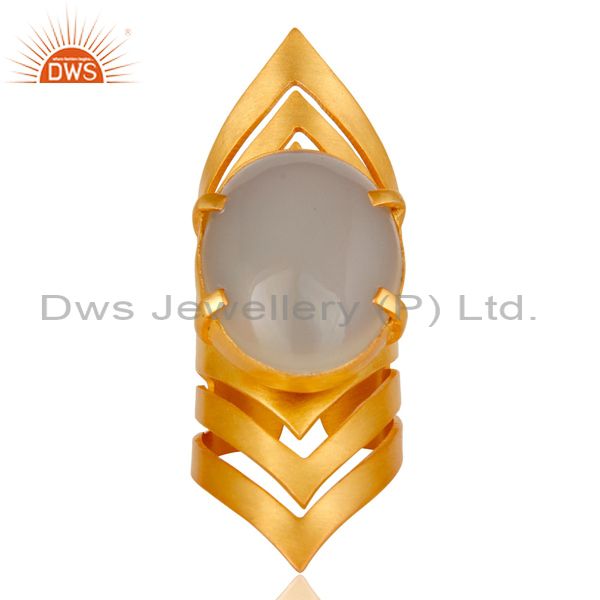 Wholesalers 22K Yellow Gold Plated Handmade Fashion Natural Chalcedony Brass Knuckle Ring