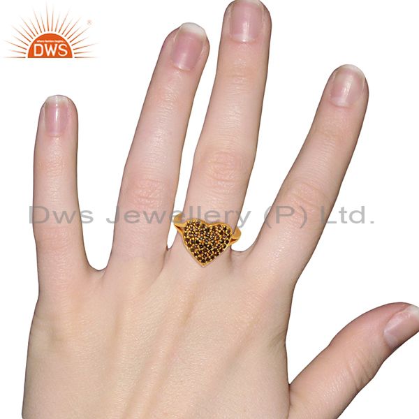 Wholesalers 18K Yellow Gold Plated Sterling Silver Smokey Quartz Heart Shape Ring