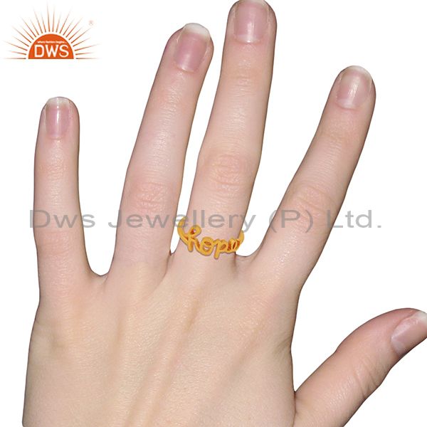 Wholesalers 18K Yellow Gold Plated Sterling Silver Cursive Style Font " Hope" Ring