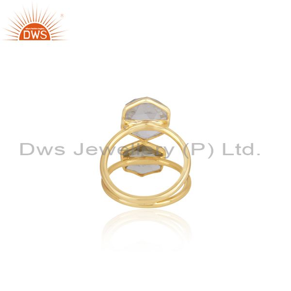 Wholesalers 18K Yellow Gold Plated Sterling Silver Crystal Quartz Split Shank Statement Ring