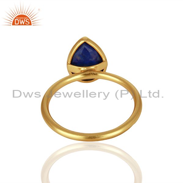 Wholesalers 18K Yellow Gold Plated Sterling Silver Lapis Lazuli Gemstone Drop Stackable Ring