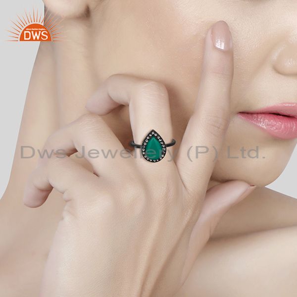 Wholesalers White Topaz and Green Onyx Gemstone 925 Silver Stackable Rings Jewelry