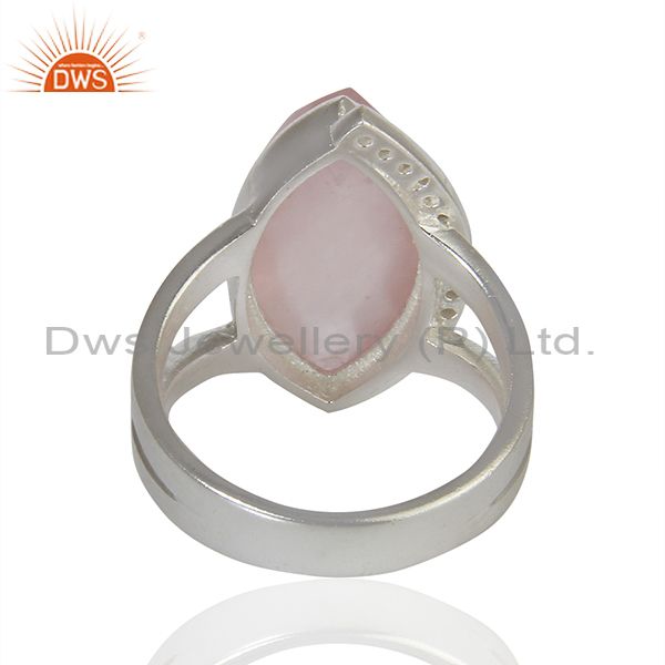 Wholesalers Rose Quartz Gemstone White Topaz Gemstone Sterling Fine Silver Ring