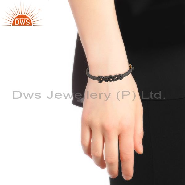 Supplier of Pave diamond 925 silver peace bangle 14k gold handmade jewelry