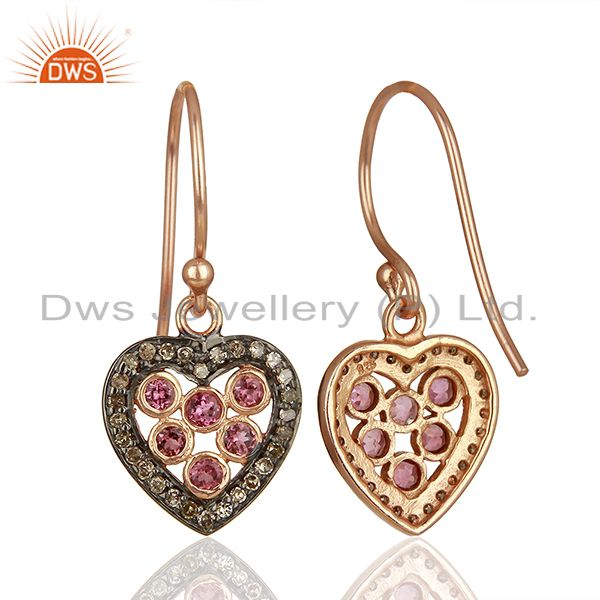 Exporter Heart Design 925 Silver Pave Diamond Gift for Her Earrings Wholesale