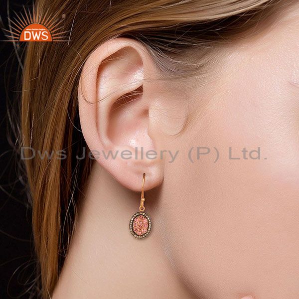 Exporter Pave Diamond and Pink Tourmailne Gemstone Drop Earrings Manufacturer