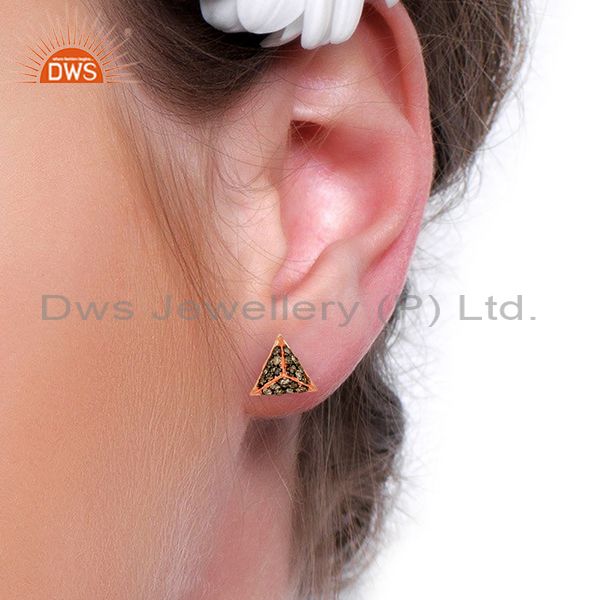 Exporter Wholesale Rose Gold Plated Pave Diamond Stud Earrings Jewelry Supplier
