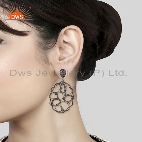 Wholesalers Designer Black Wire 92.5 Silver Pave Diamond Custom Earrings Wholesale